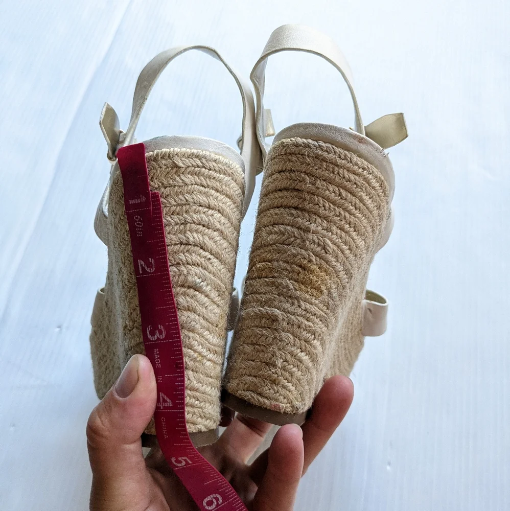 MARC FISHER Malek Chunky Espadrille jute Platform Sandals white leather
